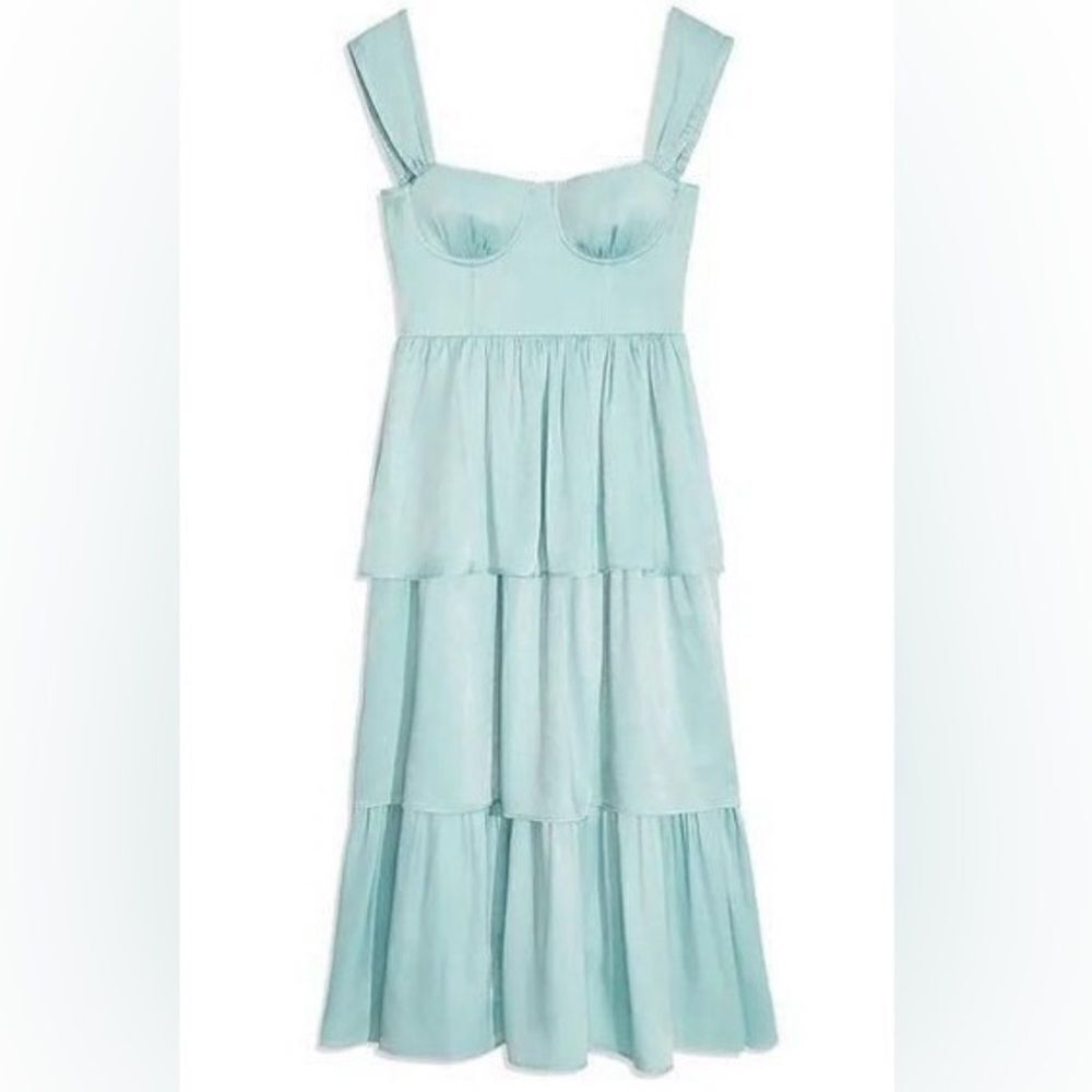 WE WORE WHAT Corset Ruffle Midi Dress In Baby Blue Size Small